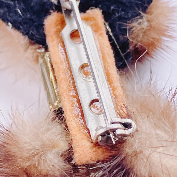 VTG Mid Century Brooch Mink Fur Cat Halloween Kitsch Googly Eyes Novelty Pin - Picture 7 of 7